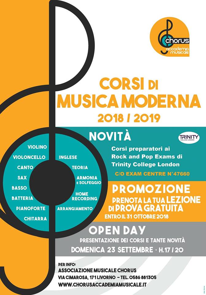 Aperte le iscrizioni per i corsi di canto e strumento 2018/2019!!!