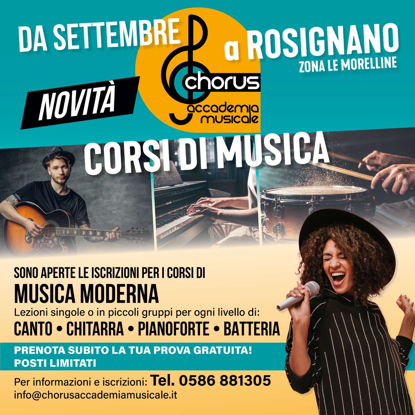 Dal 1° settembre i corsi di musica Chorus anche a Rosignano !!!